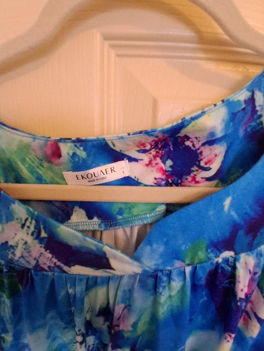 Blue Floral Short-Sleeve Casual Girls Dress